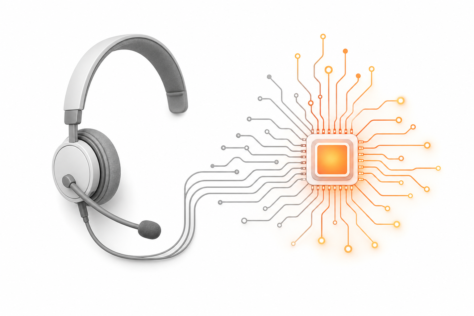 Casos de uso de un call center con IA: casco de telefonía integrado con un chip de inteligencia artificial